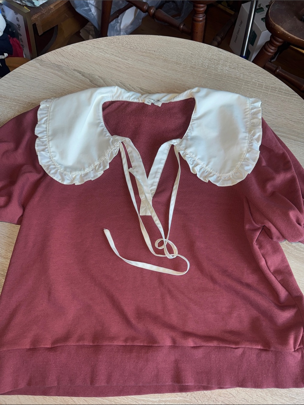 entro Dusty Rose Sweatshirt with Detachable Ivory Peter Pan Collar